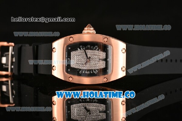 Richard Mille RM007 Miyota 6T51 Automatic Rose Gold Case with Diamonds Dial and Black Rubber Strap - Click Image to Close